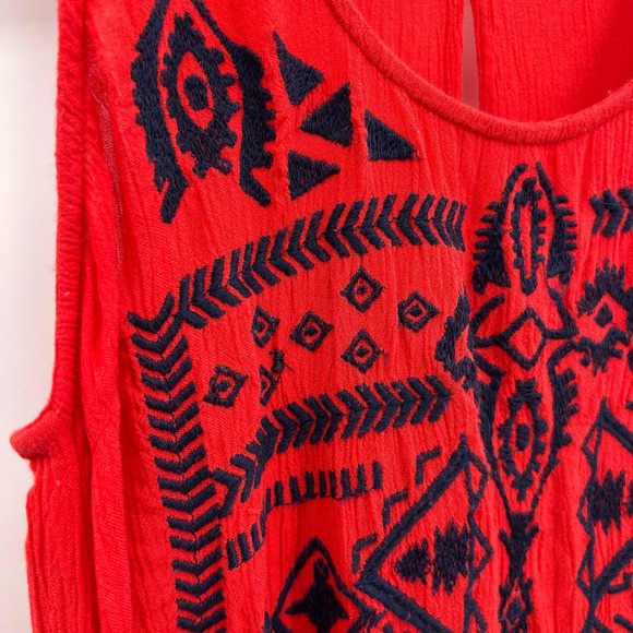 Urban Outfitters x Ecote Embroidered Tank Top Womens Medium Coral Blue Keyhole - Picture 5 of 9